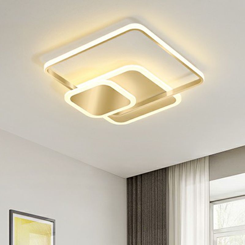 Gestapelte quadratische LED-Einbau-Deckenleuchte aus Metall mit minimalistischem Gold-Finish