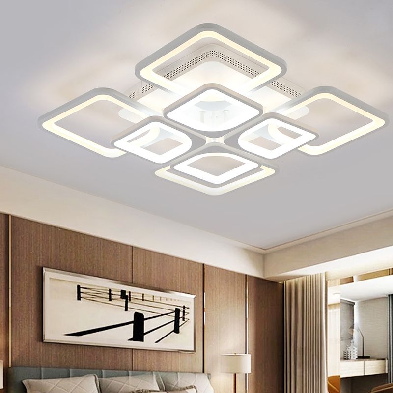 23.5"/27" W LED Bedroom Ceiling Mounted Light White Semi Flush Light Fixture with Square Acrylic Shade in Warm/White Light