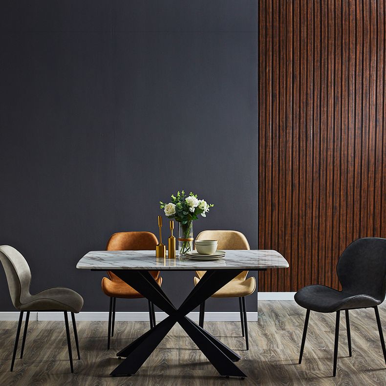 Home Scandinavian Side Chair Solid Back Metal Upholstered Dining Room Chair