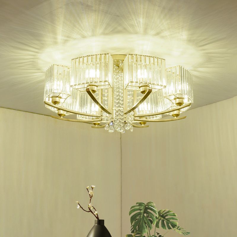 Circular Ceiling Mount Light Minimalist Gold Prismatic Crystal Semi Flush Light for Living Room