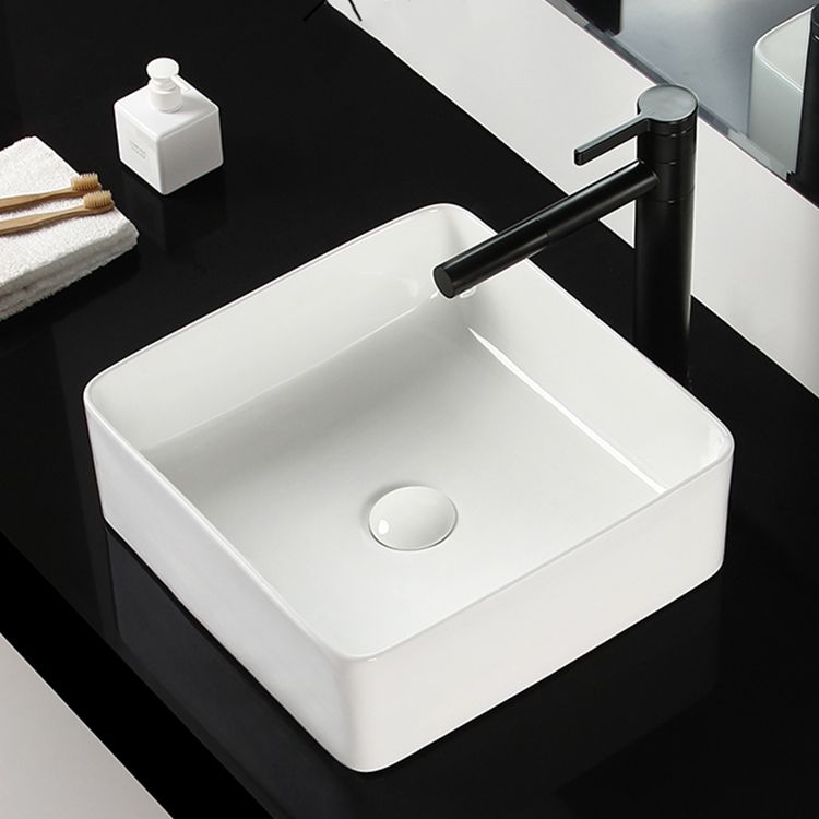 Bathroom Sink Ceramic White Square Black Faucet Bathroom Sink