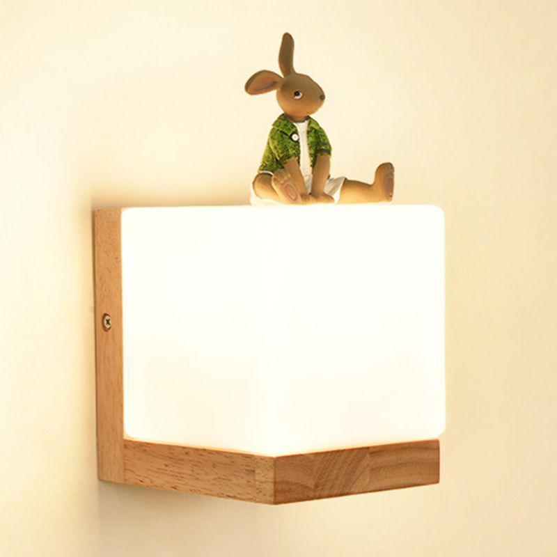 Modern Style Nordic Solid Wooden Sconce Cube Shape LED Wall Mounted Lamp for Bedroom