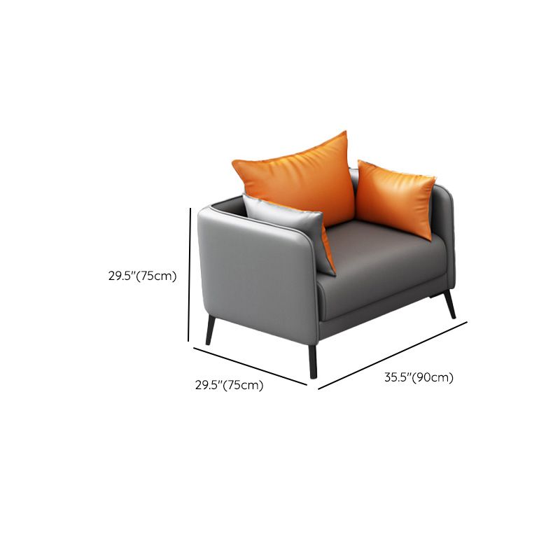 Contemporary Sofa Faux Leather Square Arm Sofa with Pillows for Apartment