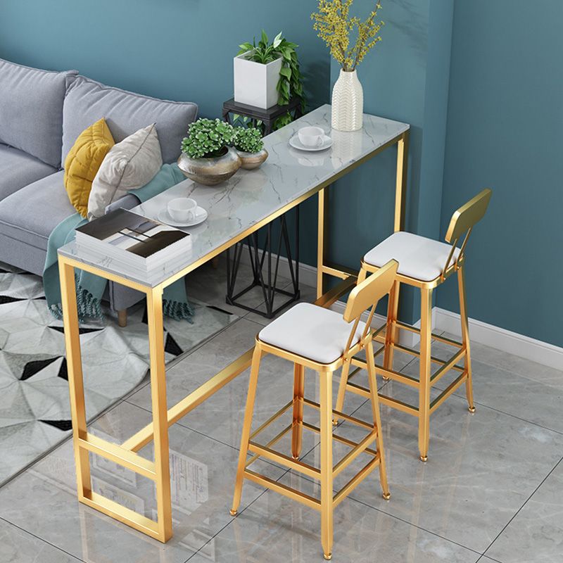 Glam Bar-height Table Faux Marble and White Bar Table for Patio Use