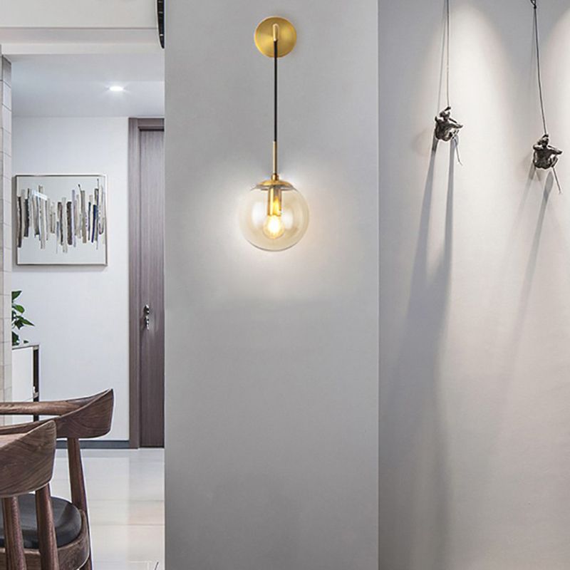 Glass Globe Wall Hanging Lamp Modern 1-Light Dining Room Wall Sconce