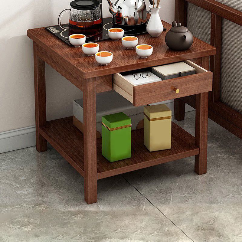 4 Legs Wood Cocktail Table No Distressing Coffee Table with Storage Shelf
