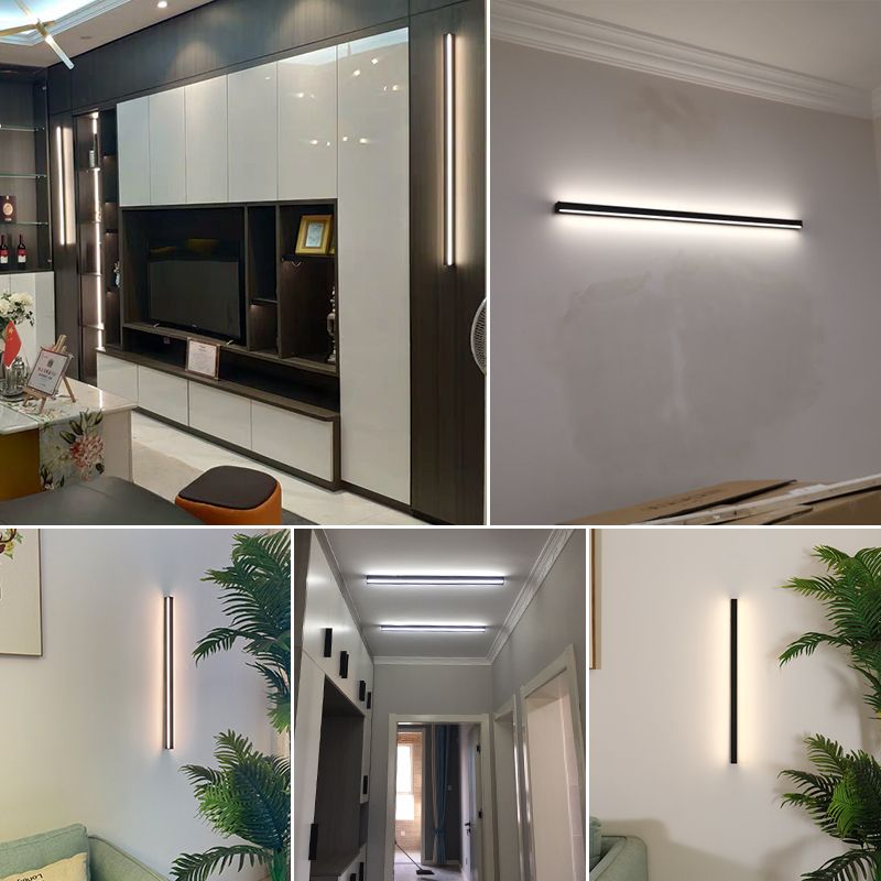 1 Light Linear Shape Wall Light Modern Style Metal Wall Sconce Lighting in Black