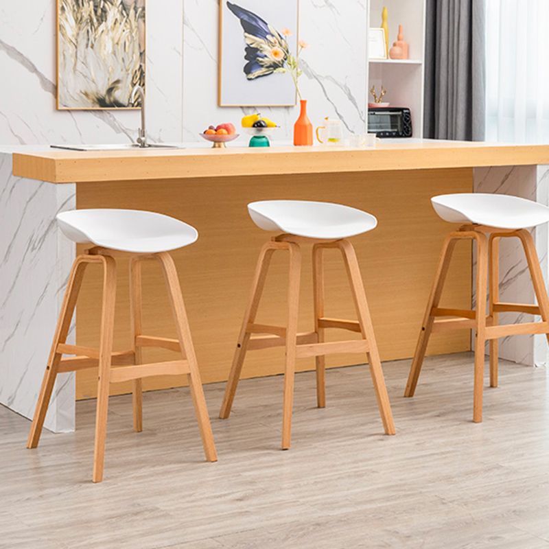Modern Plastic Low Back Counter & Bar Stool with Solid Wood Base