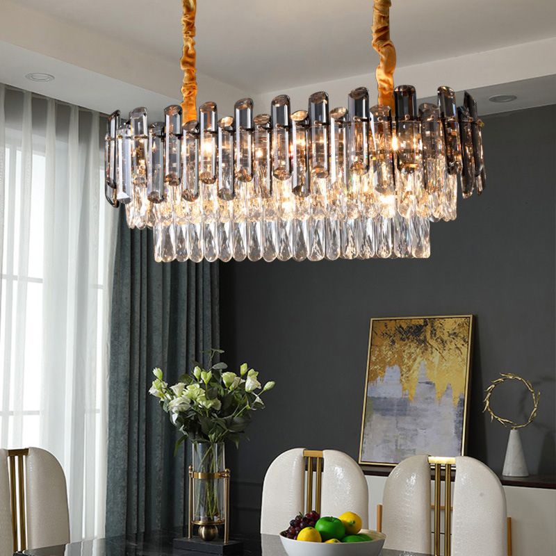 Modern Metal Ceiling Light Geometric Shape Ceiling Lamp with Crystal Shade for Living Room
