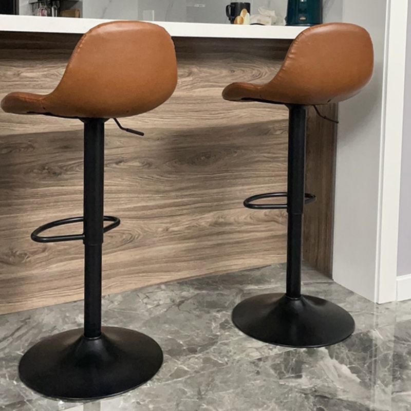Contemporary Adjustable Height Barstool Faux Leather Swivel Bar Stools