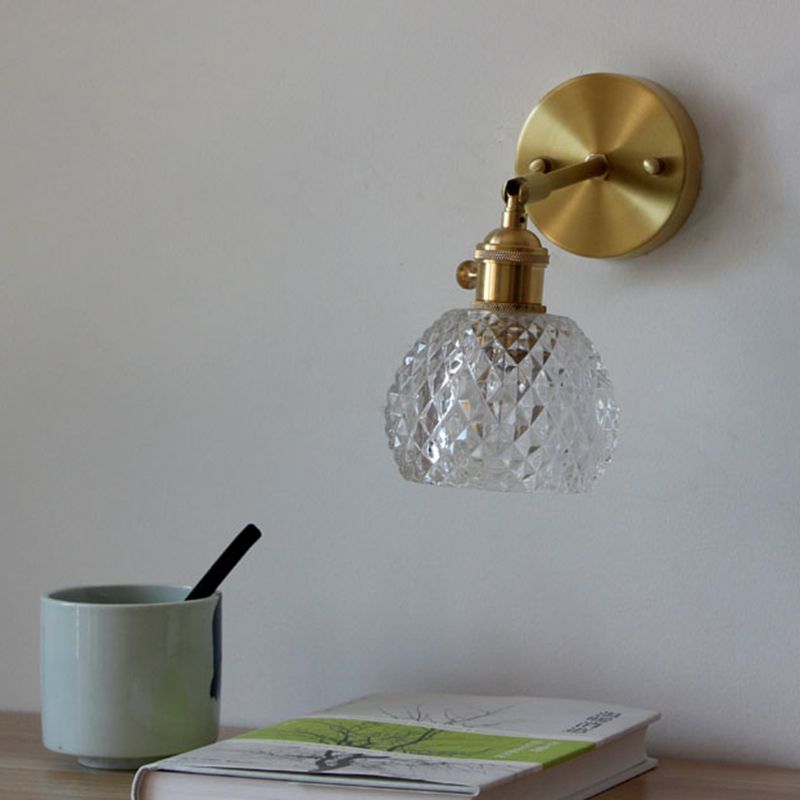 Halbball-Schlafzimmer Wand Leselampe einfaches Gitterglas 1-Licht goldene Wandmontage Licht