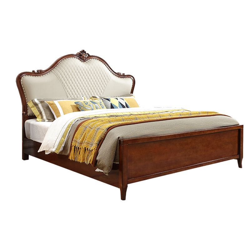 57.08" High Traditional Panel Bed with Storage Brown Upholstered Headboard Bed