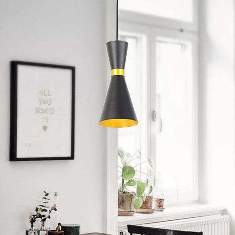 Contemporary Tapered Pendant Lighting Metal 1 Bulb Ceiling Suspension Lamp in Black/White