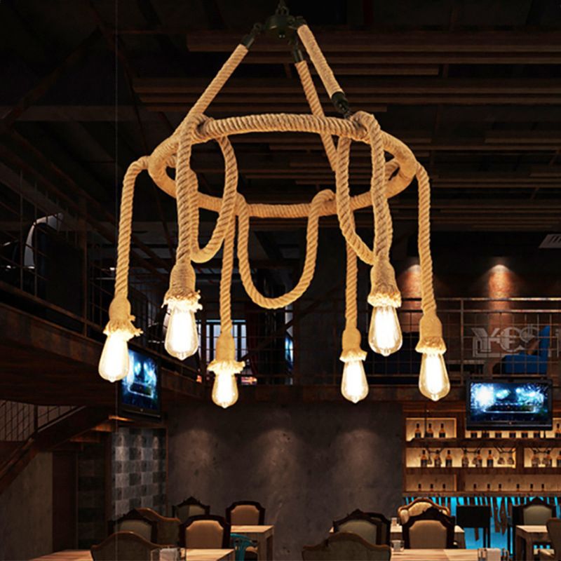 Araña industrial Bombilla desnuda Manila Rope Vintage Room Light Shop Light