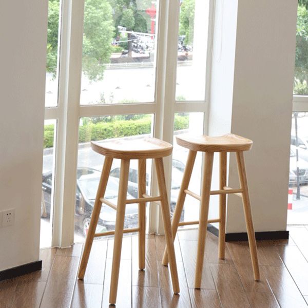 Contemporary Backless Footrest Stool Contoured Pine Solid Wood Bar Stool