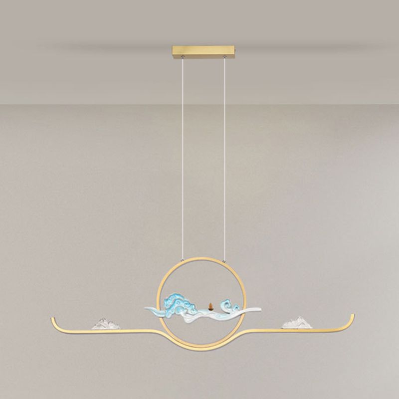 Chinese Traditional Island Chandelier Lights Linear Metal Pendant Light Fixtures