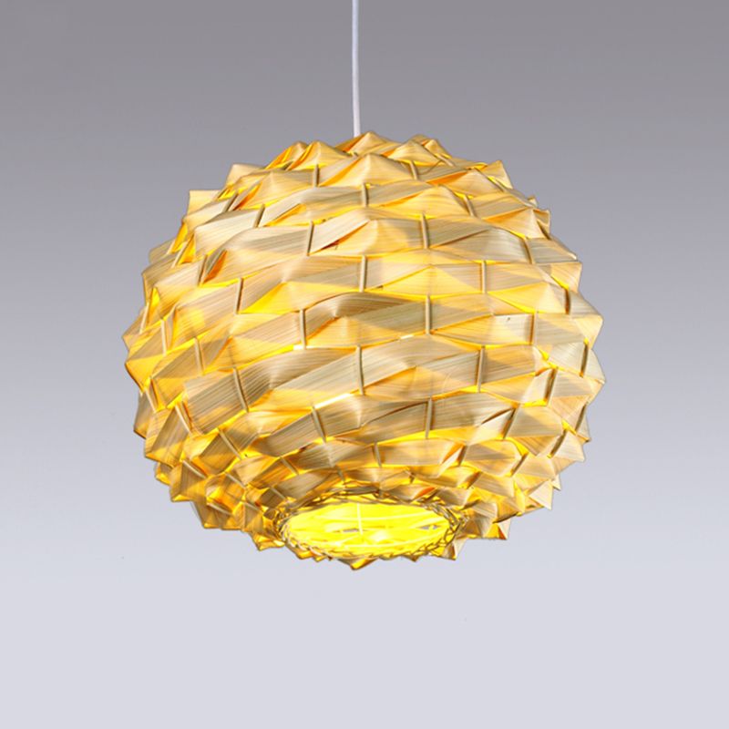 Runde Deckenlampe Chinesische Bambus 11 "/15" breit 1 Glühbirne Beige Hängnisbeleuchtung