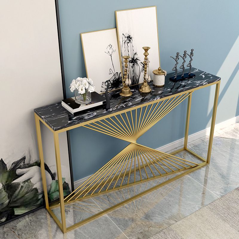 Glam Rectangle Accent Table 31.5" Tall Marble Console Table for Hall