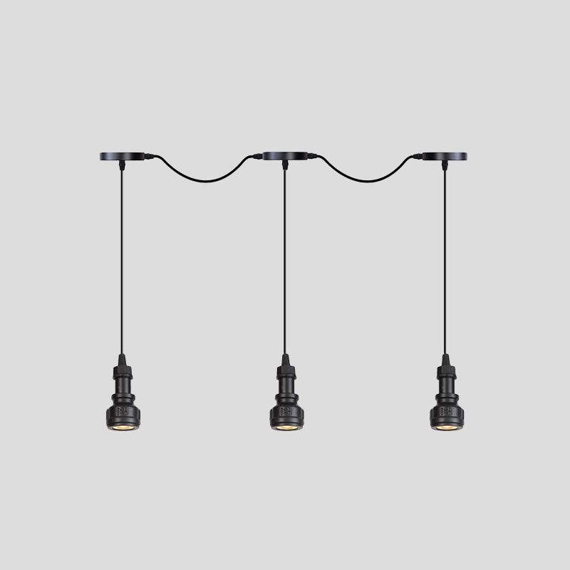 Water Pipe Iron Multi Ceiling Light Rustic 3/5/7 Heads Coffee Shop LED Tandem Pendulum Lamp in Black
