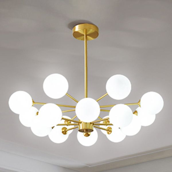 Gold Chandelier Lighting Fixtures Designer Style Multi-Head Suspension Light with White Glass Shade