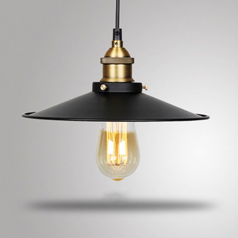 Tapered Cape Shade 1-Light Industrial Metal Pendant Light Hanging Ceiling Light in Black