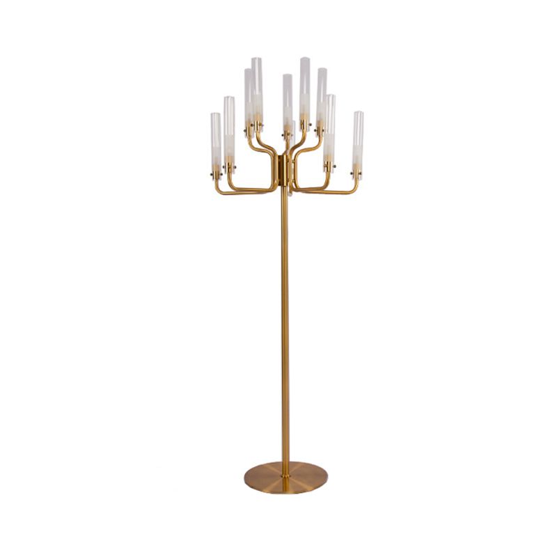 Tubo de vidrio transparente Lámpara de pie de pie de 9 bombas acabado de oro posmoderno Luz del árbol del árbol LED de pie