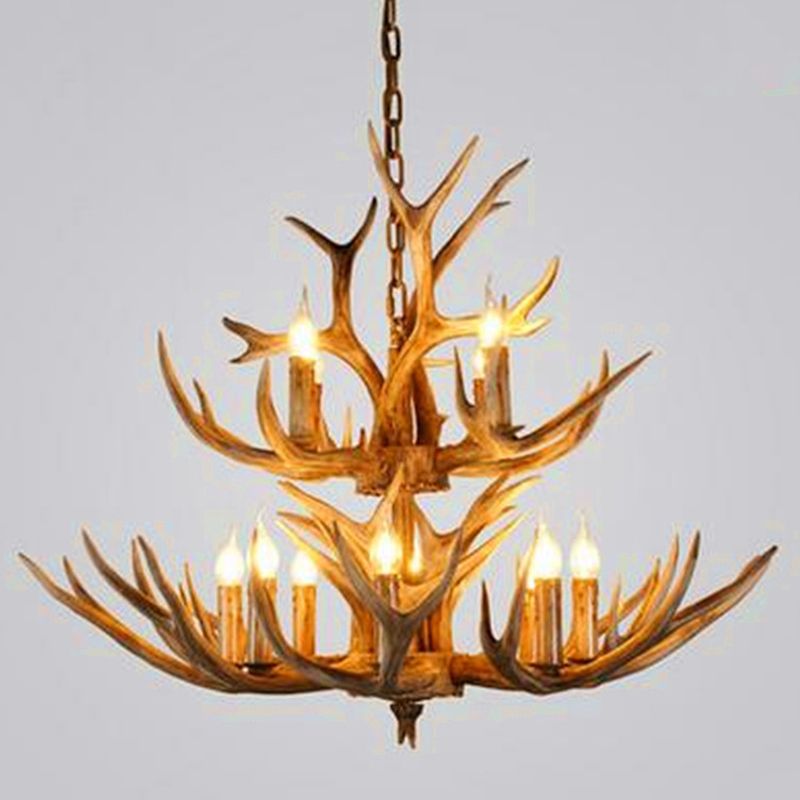 Finition en bois Affoux de lustre d'éclairage de résine rustique lampe suspendue au plafond de salon en résine rustique