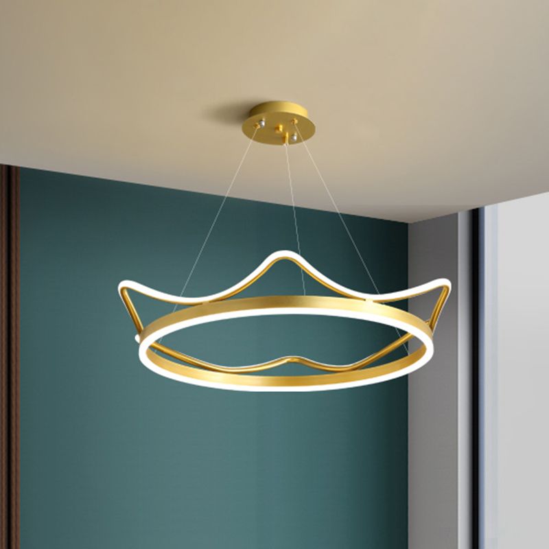 Metallic Crown Shape Suspension Light Nordic LED Pendant Chandelier in Pink/Gold for Kids Bedroom