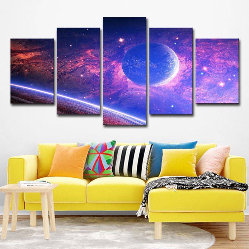 Science Fiction Wall Art Purple Universe Planets Canvas for House Interior