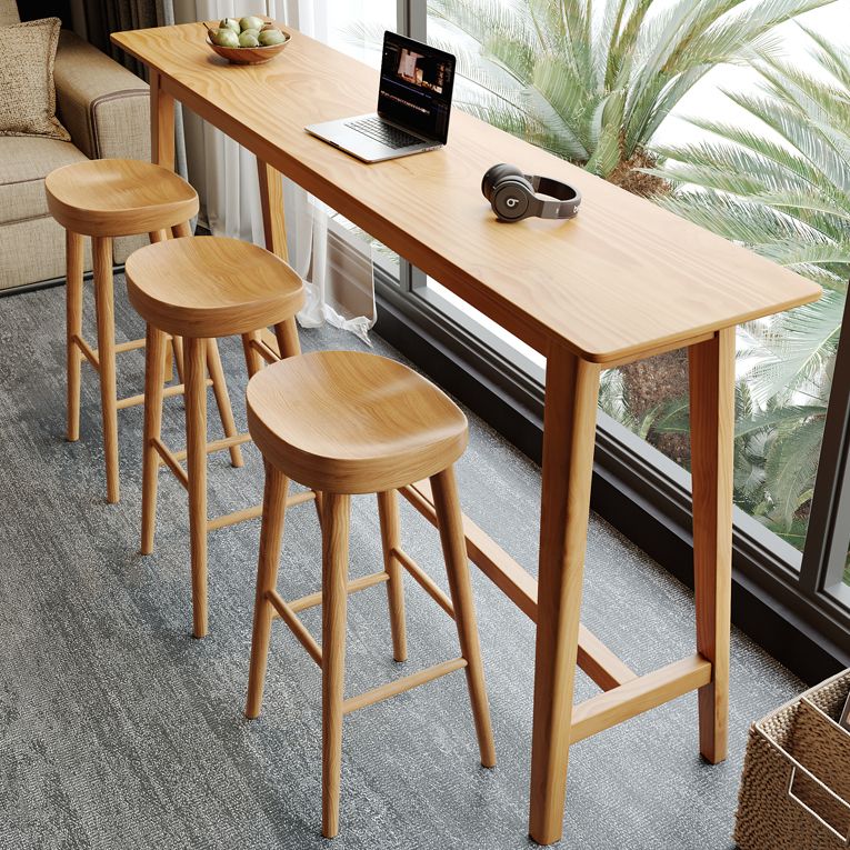 Rectangle Bar Pub Table Set 1/4 Pcs Solid Wood Bar Table and Backless Stools