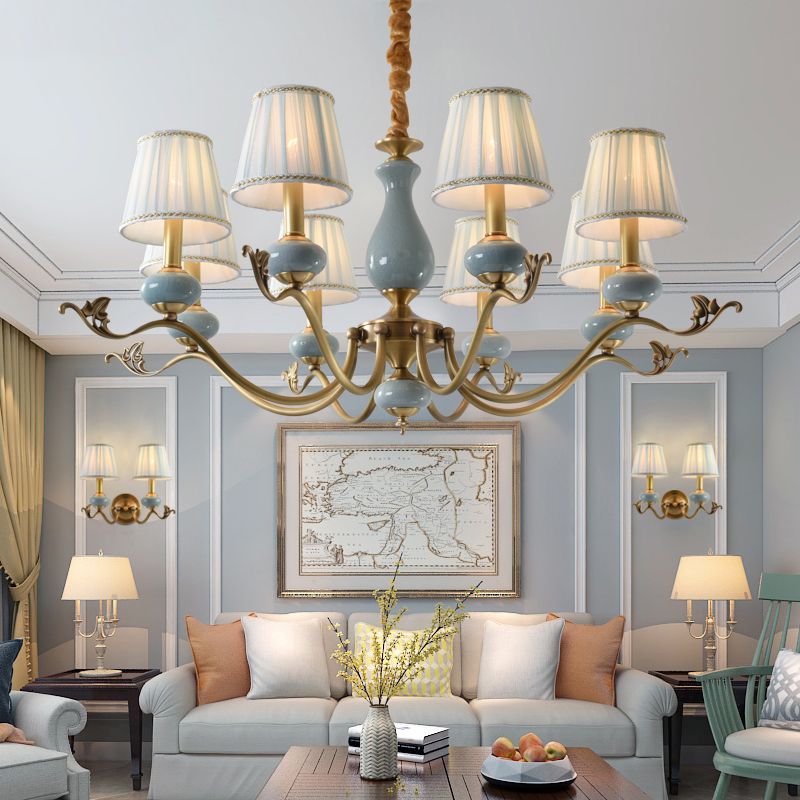 Tapered Chandelier Light Fixture Traditional Fabric Shade Pendant Lighting for Restaurant