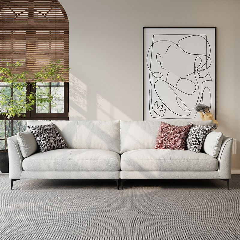 Scandinavian Linen Cushion Back Sectional Cream Slipcovered for Living Room Sofa