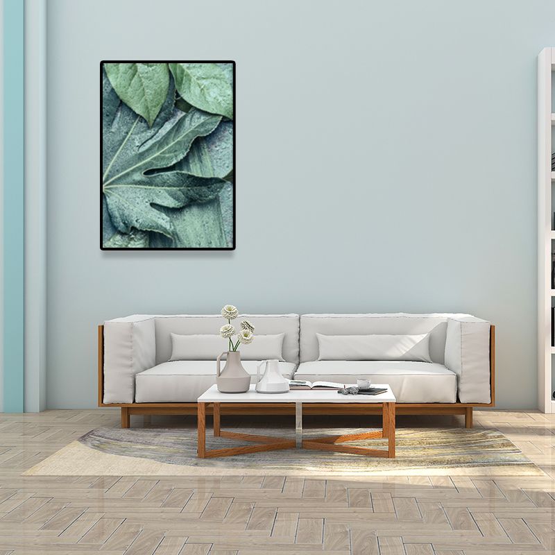 Farmhouse Leaf Print Wall Art Canvas Textured Green Wall Decoration for Family Room