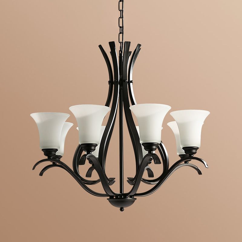 3/6/8 Bulbes Bell Chandelier Lighting Retro Finish Black Verre Verre suspendue suspendue pour le salon