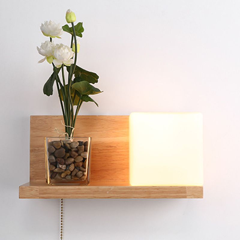 Luce da parete rettangolare di vetro in moderna lampada a parete singola in legno moderna, navi senza decorazioni