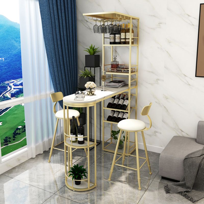 Metal Storage Base Bar Table Modern Stone Bar Table with Wine Rack and Wine Glass Holders