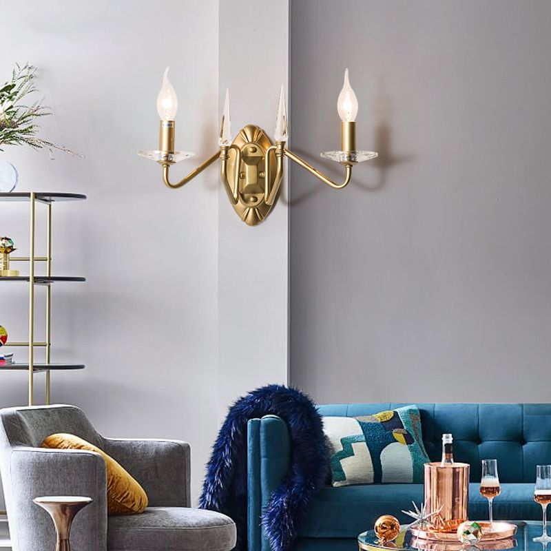 Iron Candle Wall Light Sconce Modern 2 Heads Sconce Lighting with Crystal Decoration in Gold Finish