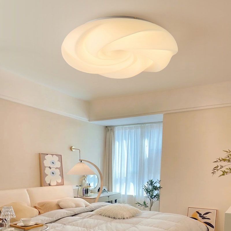 Metal Geometric Shape Flush Light Modern Style 1 Light Flush Mount Ceiling Lights in White