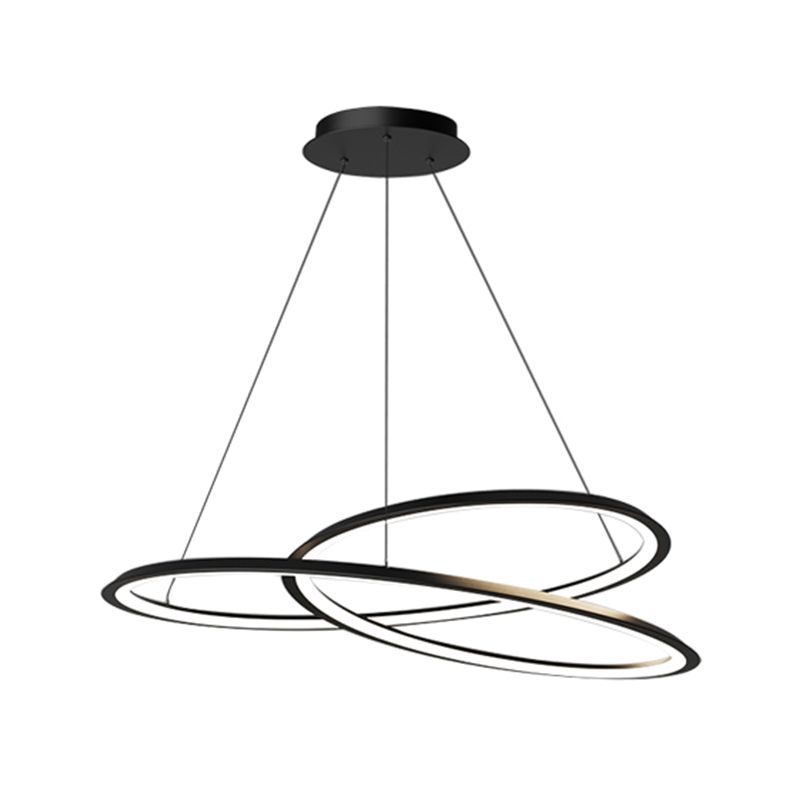 Metal Modern Chandelier Linear 1 Light LED Hanging Light in Black for Restaurant