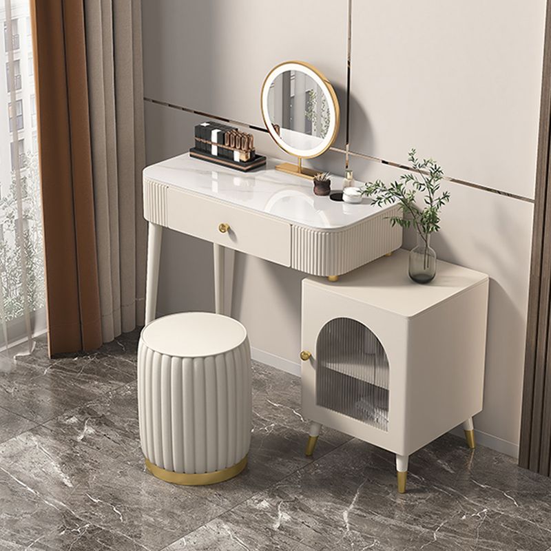 Contemporary Metal Vanity with Glass Accent Vanity Set with Stool