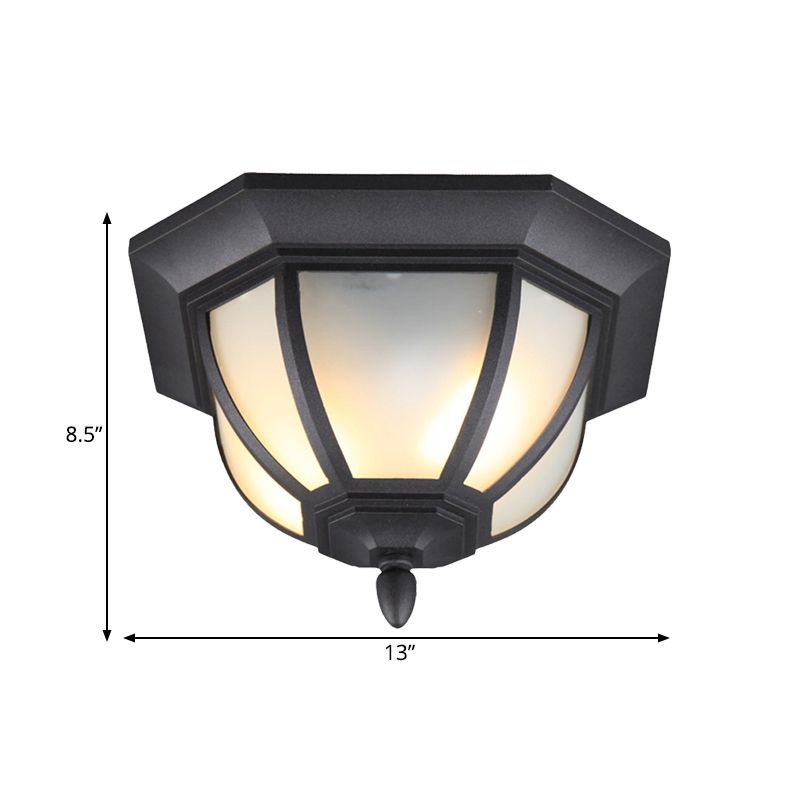2 Bulb Octagon Flush Mount Lighting Classic Black Finish Frosted Glass Ceiling Light Fixture