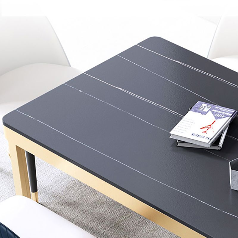 Glam Sintered Stone Home Table Gold Rectangle Dining Table with 4 Legs