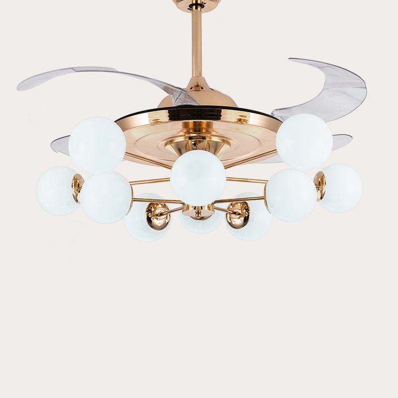 42 "Breitmilchglaskugel Anhänger Lüfter Lampe postmoderne Roségold -Halbblüten mit 4 klaren Klingen