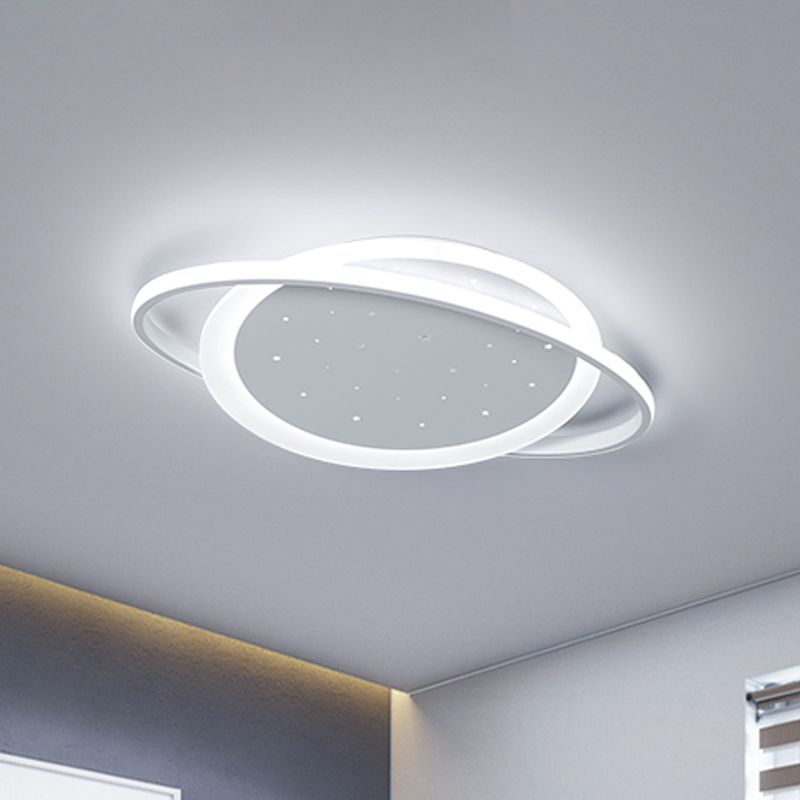 Saturn Acrylic Flush Light Fixture Simple LED White Close to Ceiling Lamp with Star Design