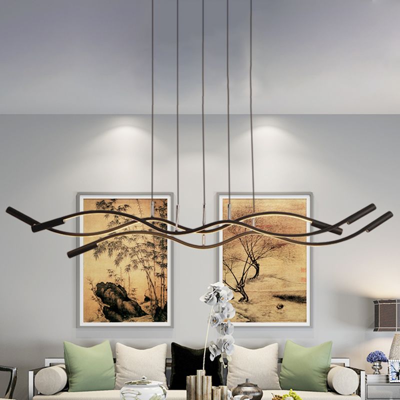 Weiß/Schwarz geflitzte lineare Kronleuchterbeleuchtung Moderne 3 Lichter Acryl -LED -Deckenlampe in Weiß/warmem Licht