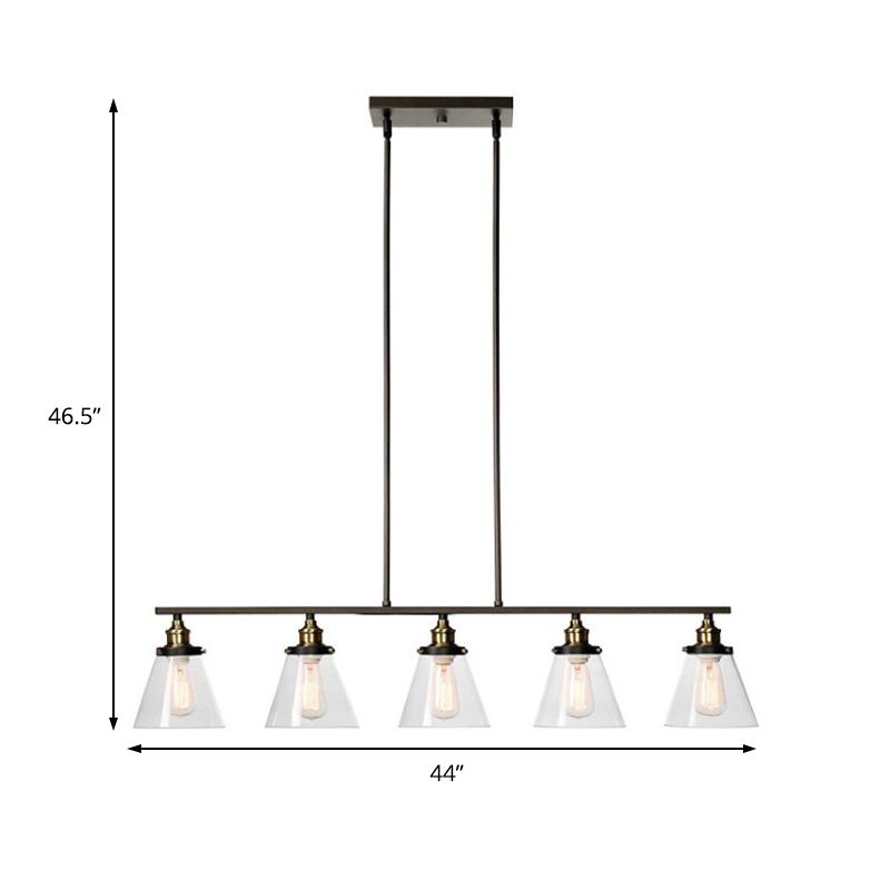 5 Heads Clear Glass Island Lighting Industrial Black Cone Shade Dining Room Hanging Chandelier