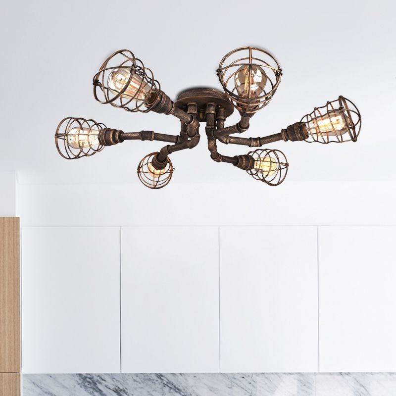 Lámpara de techo de 4/6/8 bombillas, accesorio de iluminación semiempotrado de tubo trenzado de Metal para granja, negro/bronce, para restaurante