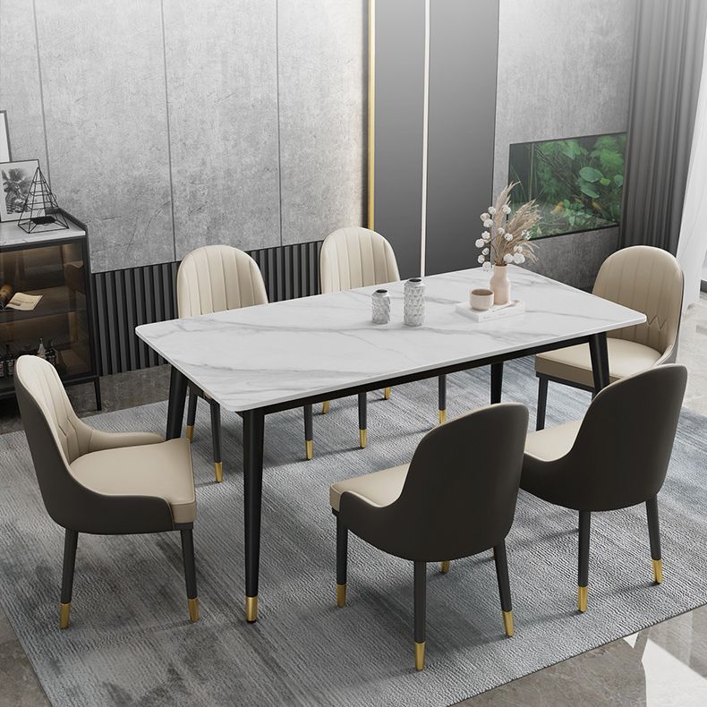 Minimalist Style Sintered Stone Dining Set with Traditional Height Table and 4 Black Legs Base