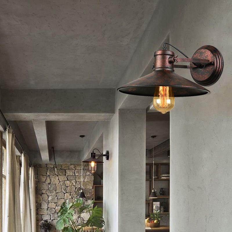 Metallic Saucer Sconce Wall Lighting Antique Style 1 Bulb Corridor Wall Sconce Lamp in Black/Rust
