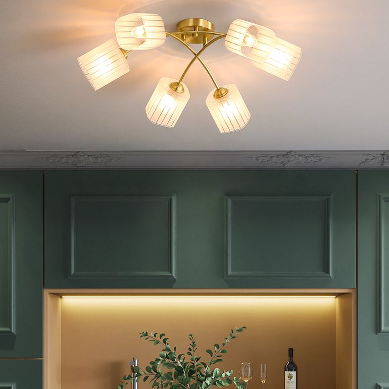 Plafond semi-flush en laiton brossé clair de plafond léger en verre givré en verre rectangulaire de plafond pendentif avec branche légère réglable